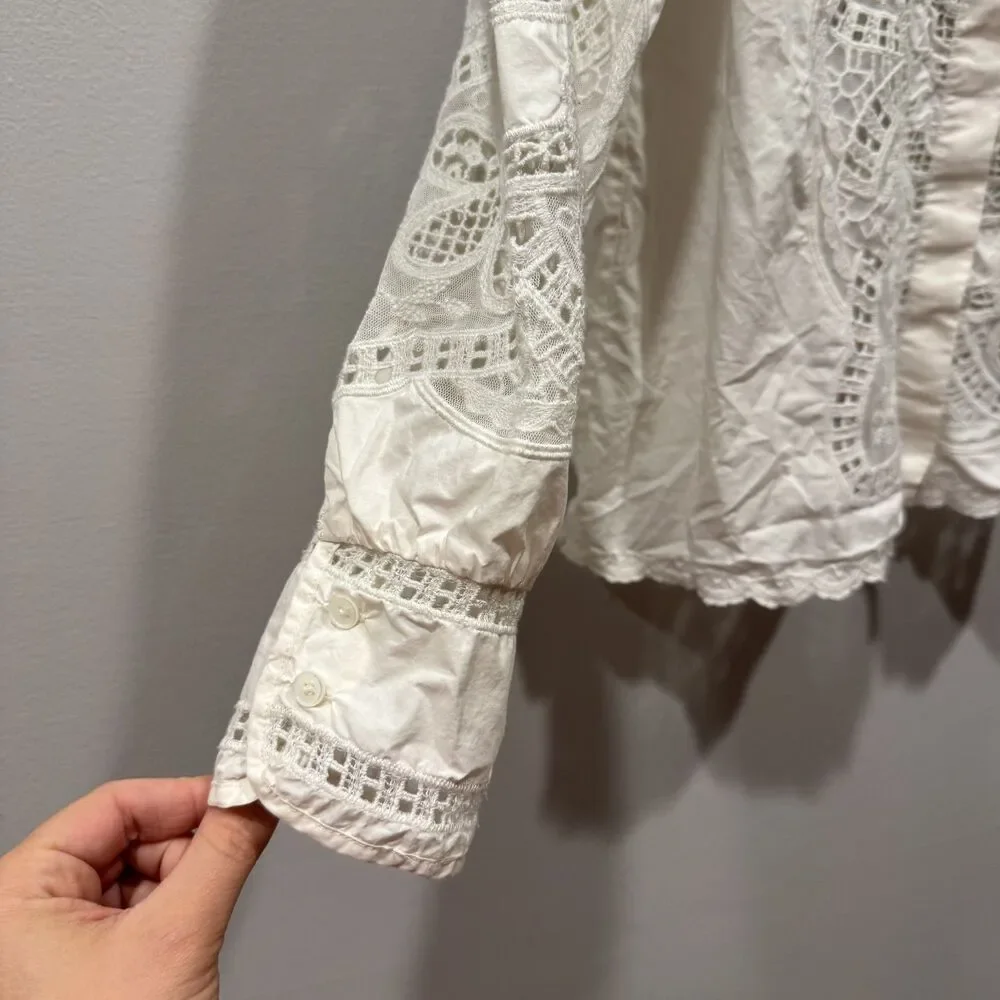 Banana Republic Top Marianna Lace Cotton White Peasant Victorian Women sz Medium
